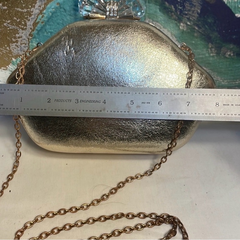 RSVP/Charming Charlie Metallic Gold Clutch with crossbody strap - Picture 3 of 13